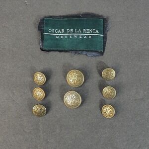 Oscar De La Renta Blazer Buttons Metal Shank Set 8 Brass Tone Crest Replacement